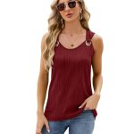 Dbardeur femme t sans manches col rond loose couleur unie avec anneau en mtal - fshll7681 - bordeaux ...