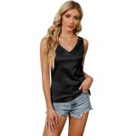 Dbardeur femme en satin sans manches col en v casual hauts t lche - noir