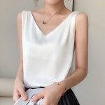 Débardeur femme en satin et soie à bretelles col en v blanc - blanc zoupu Débardeur femme en satin et soie à bretelles col en v blanc - blanc zoupu