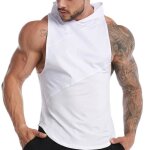 Dbardeur de sport homme sans manches  capuche respirant fitness gym confortable - blanc