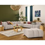 Canapé modulable debbie 5 places en tissu texturé beige - lisa design angle droit mousse 30kg / m3 Canapé modulable debbie 5 places en tissu texturé beige - lisa design angle droit mousse 30kg / m3