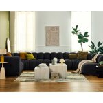 Debbie - canapé modulable panoramique dangle droit 7 places en tissu texturé - noir Debbie - canapé modulable panoramique dangle droit 7 places en tissu texturé - noir