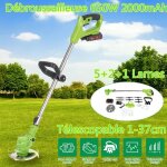 Débroussailleuse 650w 18000rpm télescopable 37cm + batterie 2000mah + eu chargeur + 8 lames Débroussailleuse 650w 18000rpm télescopable 37cm + batterie 2000mah + eu chargeur + 8 lames