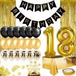 D�coration anniversaire 18 ans haopyou - ballons g�ants or noir - banderole joyeux anniversaire