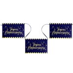 Banderole joyeux anniversaire - santex - ref / 5666 - bleu marine et dor� - 5m - 12 drapeaux 20x13cm