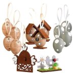 D�coration de p�ques - infactory - 13 pi�ces - bois - plastique - couleurs marron blanc gris