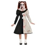 Dguisement clown - terreur - pierrot - fille 7 / 9 ans - noir - robe bicolore - collerette