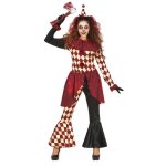 Dguisement clown terrifiant femme s rouge bordeaux