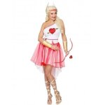 D�guisement - cupidon femme - robe blanche et rouge - ceinture rouge - ailes dor�es