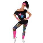Dguisement femme annes 80 - ptit clown - set avec t - shirt legging bandeau et gutres multicolores ...