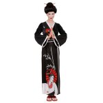 D�guisement geisha femme - kimono noir avec motifs fleuris et figuratifs - widmann