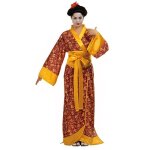 Dguisement geisha - widmann - kimono multicolore rouge - costume traditionnel japonais pour femme