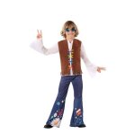 Dguisement hippie enfant - atosa - gilet chemise et pantalon - multicolore / bleu - garon