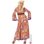 Dguisement hippie robe longue - marque - femme - orange - motifs de fleurs - ceinture marron