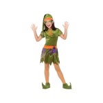 D�guisement - atosa - lutin fille - velours vert et orange - 5 � 12 ans - f�te mythes et l�gendes