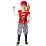Dguisement pirate des carabes enfant 3 / 4 ans - rouge - combinaison gilet bandana et perroquet