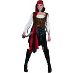Dguisement pirate femme - marque - dchir - tissu vert / bleu - gilet marron clair et fonc