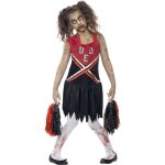 D�guisement pompom girl zombie smiffys - robe rouge et noire sanglante avec pompons - enfant (fille)