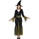 Dguisement robe longue sorcire noir vert femme