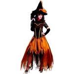 Dguisement sorcire dentelle orange femme halloween
