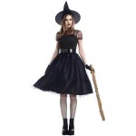 Dguisement sorcire noire femme - marque inconnue - robe effet tulle - ceinture et gants inclus