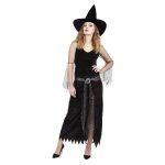 Dguisement sorcire des tnbres femme - halloween - robe noire  manches courtes avec ceinture et chapeau ...