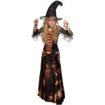 Dguisement de sorcire des tnbres pour fille - sorcellerie - robe noire et orange - polyester