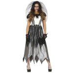 Dguisement veuve fantme gothique sinistre femme - noir - robe et voile en dentelle fleurie