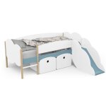 Demeyere lit toboggan - 90 x 200 cm - sommier � lattes - 2 tirroirs - d�cor blanc et bleu orage