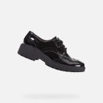 Derbies fille en cuir noir jr casey - geox - style formel pour lcole et les grandes occasions