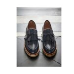Derbies plateforme - cyrillus - bleu marine - cuir - talon 35 cm - patte frange
