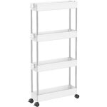 Desserte chariot de rangement � roulettes �troit - 4 �tag�res - blanc - linxor