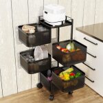Chariot de rangement � roulettes - flasidu - panier de rangement rotatif carr� - 5 �tag�res - blanc