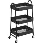 Desserte chariot de service  roulettes multifonction - pipipoxer - noir - 3 niveaux - rangement multicouche ...