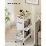 Desserte de cuisine � 3 niveaux avec roue et table sup�rieure 2 pots amovibles 6 poches lat�rales blanc ...