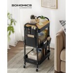 Desserte de cuisine  3 niveaux avec roue et table suprieure 2 pots amovibles 6 poches latrales noir ...