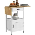 Chariot de service desserte - homcom - meuble cuisine roulettes plateau pliable tiroir �tag�re 2 portes ...