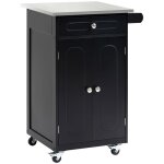 Chariot de service - desserte cuisine � roulettes - homcom - 1 tiroir placard porte - torchons - mdf ...