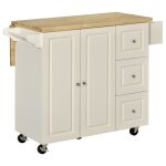 Desserte de cuisine - homcom - �lot central plateau h�v�a 3 tiroirs 1 placard porte - torchons - bois ...