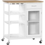 Desserte de cuisine - homcom - chariot service roulettes multi - rangement casier vin tiroir - bois - ...