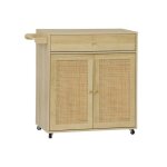 Desserte de cuisine décor bois et cannage 1 poignée 1 tiroir 2 portes boheme Desserte de cuisine décor bois et cannage 1 poignée 1 tiroir 2 portes boheme