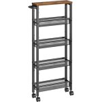 Desserte de cuisine - vasagle - 5 niveaux - roulettes - cadre en acier - marron rustique et noir classique ...