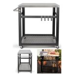 Desserte - inox - 73 x 50 cm - 4 roulettes avec freins - plateau en bois - pour plancha 2 / 3 br�leurs ...