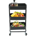 Desserte de rangement  roulettes 3 paniers chariot de stockage pour cuisine maison - noir
