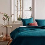 Dessus de lit & 2 taies dolce 240x260cm bleu canard