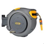 D�vidoir mural � enroulement automatique 25m - hozelock - fixation murale - tuyau � 125 mm - gris