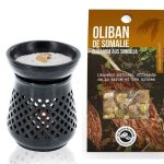 Diffuseur porte - encens en pierre noire + r�sine doliban de somalie