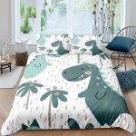 Dinosaures mignons parure de lit 3 pieces 1 housse de couette 220 * 240cm et 2 taies doreillers 63 * ...
