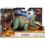 Dinosaure vert et brun : triceratops 29 cm - articul? et sonore - jurassic world - dino attaque - animaux ...