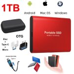 Disque dur externe mini ssd portable 1tb 1to stockage rouge avec otg + Étui housse sac de protection Disque dur externe mini ssd portable 1tb 1to stockage rouge avec otg + Étui housse sac de protection